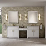 Bellshire 96" Dual Vanity Set with 24" Make-Up Counter, Bright White w/3 cm Victorian Silver Silestone Top