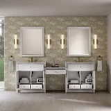 Bellshire 96" Dual Vanity Set with 24" Make-Up Counter, Bright White w/3 cm Victorian Silver Silestone Top