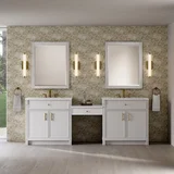 Bellshire 96" Dual Vanity Set with 24" Make-Up Counter, Bright White w/3 cm White Zeus Silestone Top