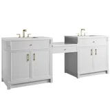 Bellshire 96" Dual Vanity Set with 24" Make-Up Counter, Bright White w/3 cm White Zeus Silestone Top