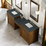 Bellshire 96" Dual Vanity Set with 24" Make-Up Counter, Honey Oak w/3 cm Charcoal Soapstone Silestone Top