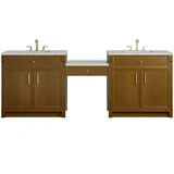 Bellshire 96" Dual Vanity Set with 24" Make-Up Counter, Honey Oak w/3 cm Eternal Jasmine Pearl Silestone Top