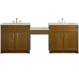 Bellshire 96" Dual Vanity Set with 24" Make-Up Counter, Honey Oak w/3 cm Ethereal Noctis Silestone Top