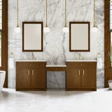 Bellshire 96" Dual Vanity Set with 24" Make-Up Counter, Honey Oak w/3 cm Lime Delight Silestone Top