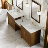 Bellshire 96" Dual Vanity Set with 24" Make-Up Counter, Honey Oak w/3 cm Lime Delight Silestone Top