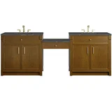 Bellshire 96" Dual Vanity Set with 24" Make-Up Counter, Honey Oak w/3 cm Parisien Bleu Silestone Top
