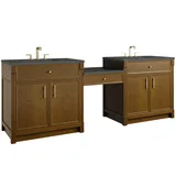 Bellshire 96" Dual Vanity Set with 24" Make-Up Counter, Honey Oak w/3 cm Parisien Bleu Silestone Top