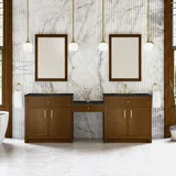 Bellshire 96" Dual Vanity Set with 24" Make-Up Counter, Honey Oak w/3 cm Phantome Eclos Top