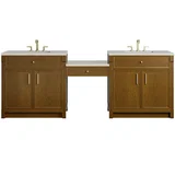 Bellshire 96" Dual Vanity Set with 24" Make-Up Counter, Honey Oak w/3 cm Siberian Silestone Top