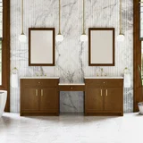 Bellshire 96" Dual Vanity Set with 24" Make-Up Counter, Honey Oak w/3 cm Siberian Silestone Top
