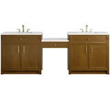 Bellshire 96" Dual Vanity Set with 24" Make-Up Counter, Honey Oak w/3 cm White Zeus Silestone Top