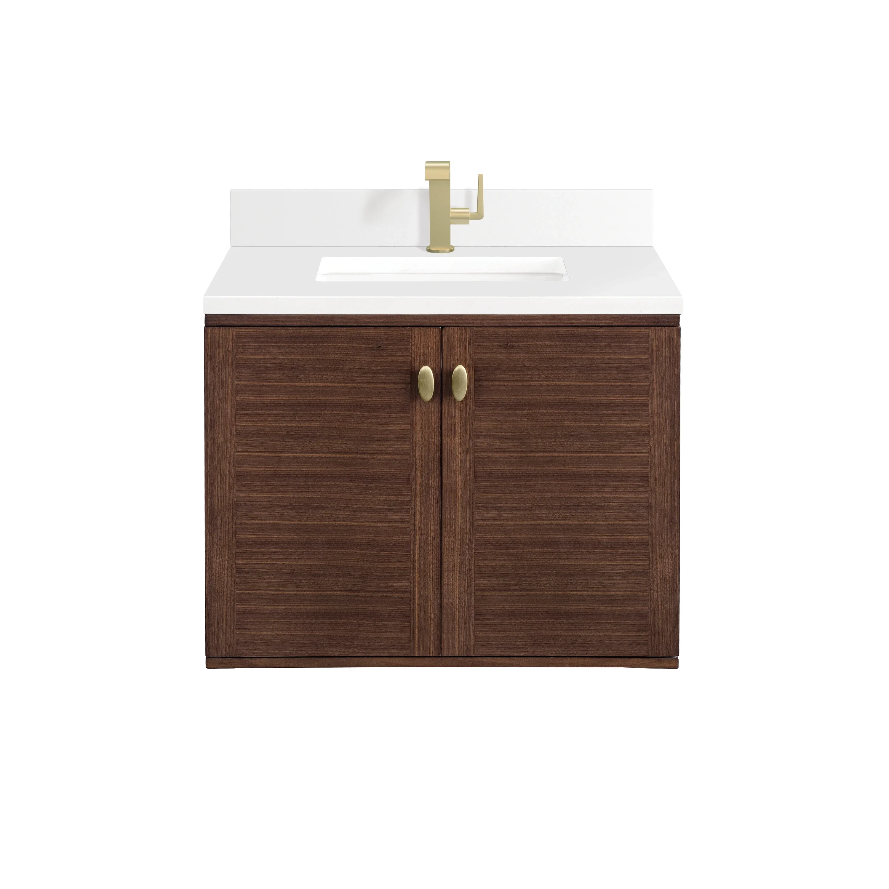 Amberly 30" Single Vanity, Mid-Century Walnut w/ Single Hole 3 CM White Zeus Top & Backsplash