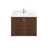 Amberly 30" Single Vanity, Mid-Century Walnut w/ Single Hole 3 CM White Zeus Top & Backsplash