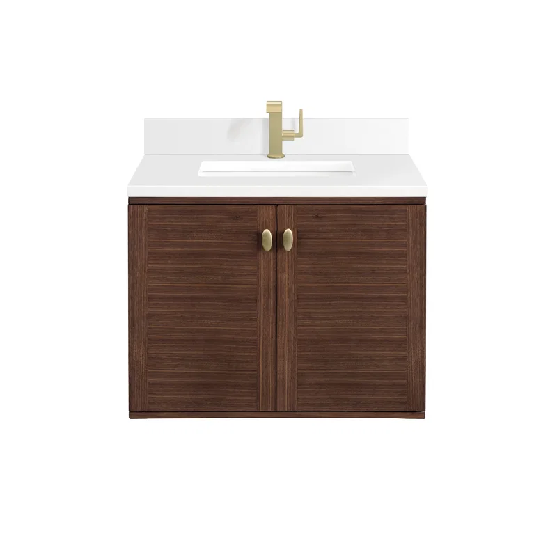 Amberly 30" Single Vanity, Mid-Century Walnut w/ Single Hole 3 CM White Zeus Top & Backsplash