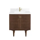 Amberly 30" Single Vanity, Mid-Century Walnut w/ Single Hole 3 CM White Zeus Top & Backsplash