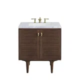 Amberly 30" Single Vanity, Mid-Century Walnut w/ 3 CM Carrara Marble Top