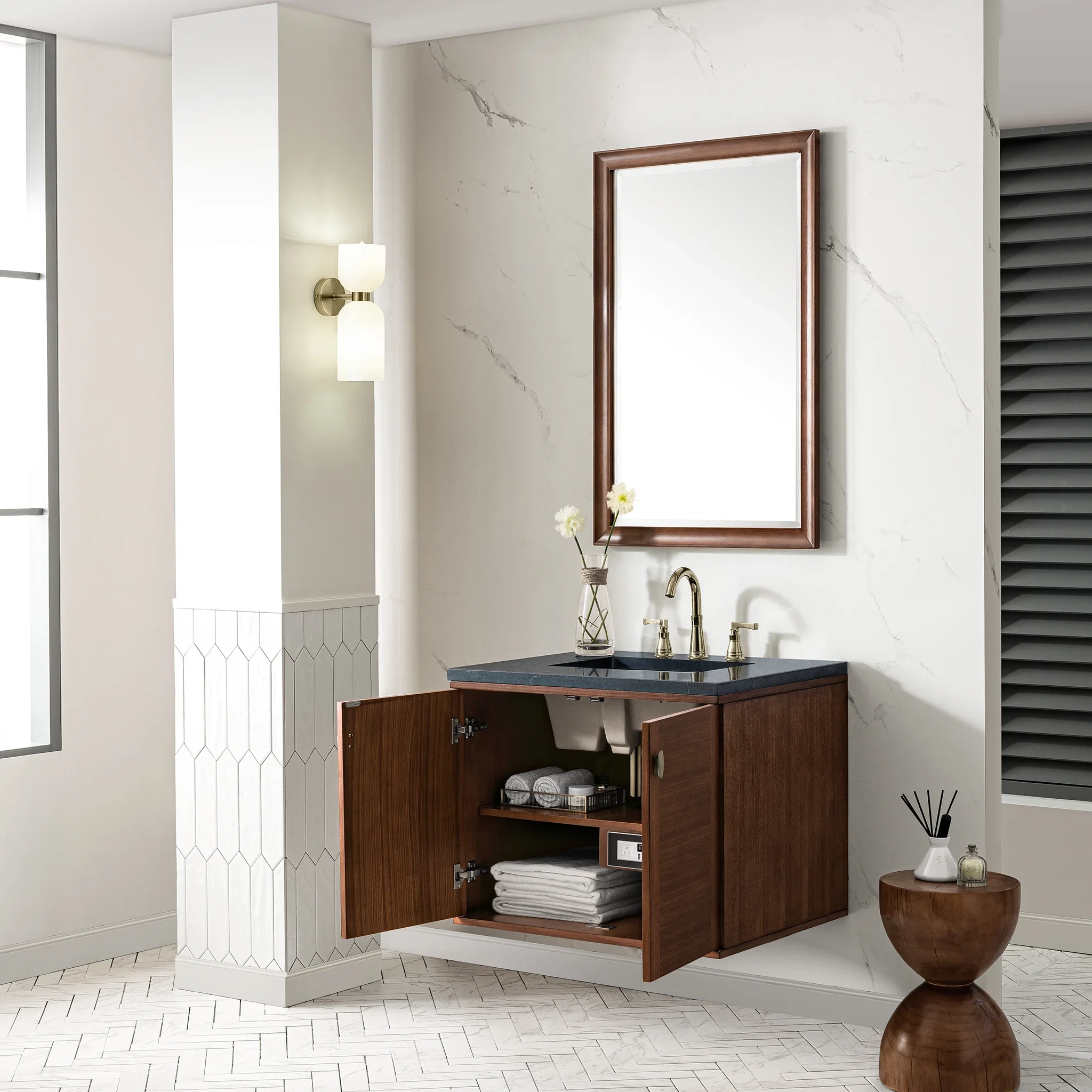 Amberly 30" Single Vanity, Mid-Century Walnut w/ 3 CM Charcoal Soapstone Top
