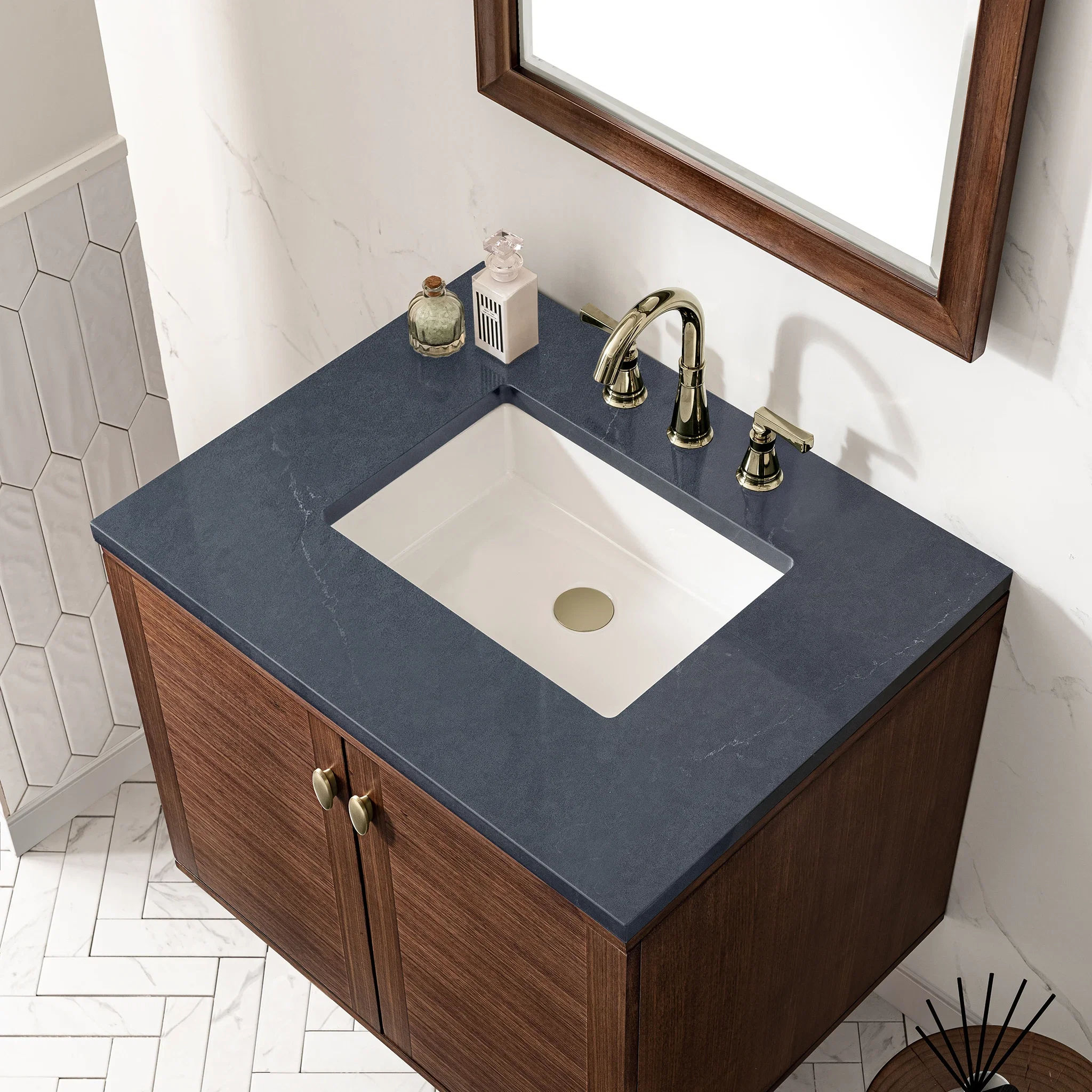 Amberly 30" Single Vanity, Mid-Century Walnut w/ 3 CM Charcoal Soapstone Top