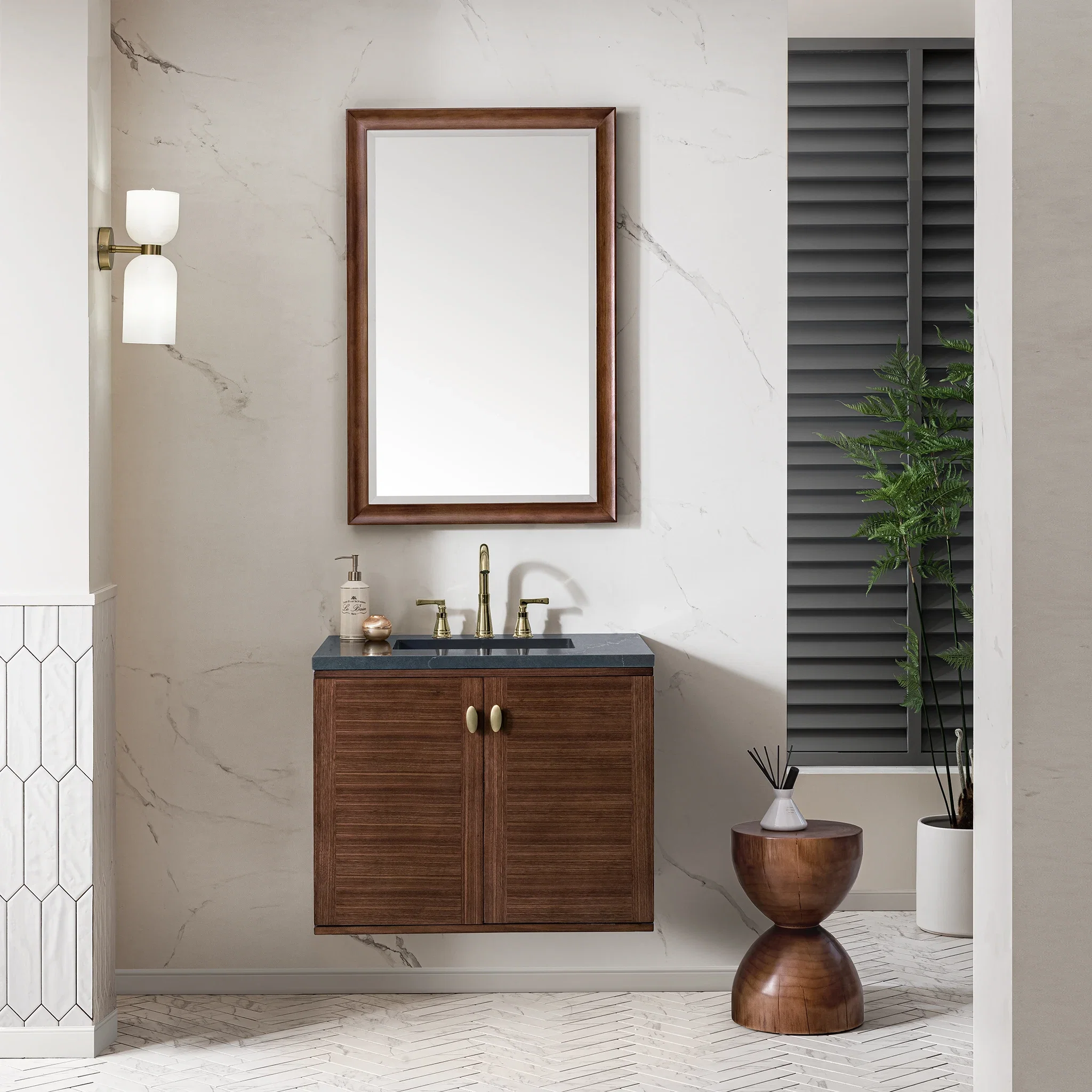 Amberly 30" Single Vanity, Mid-Century Walnut w/ 3 CM Charcoal Soapstone Top
