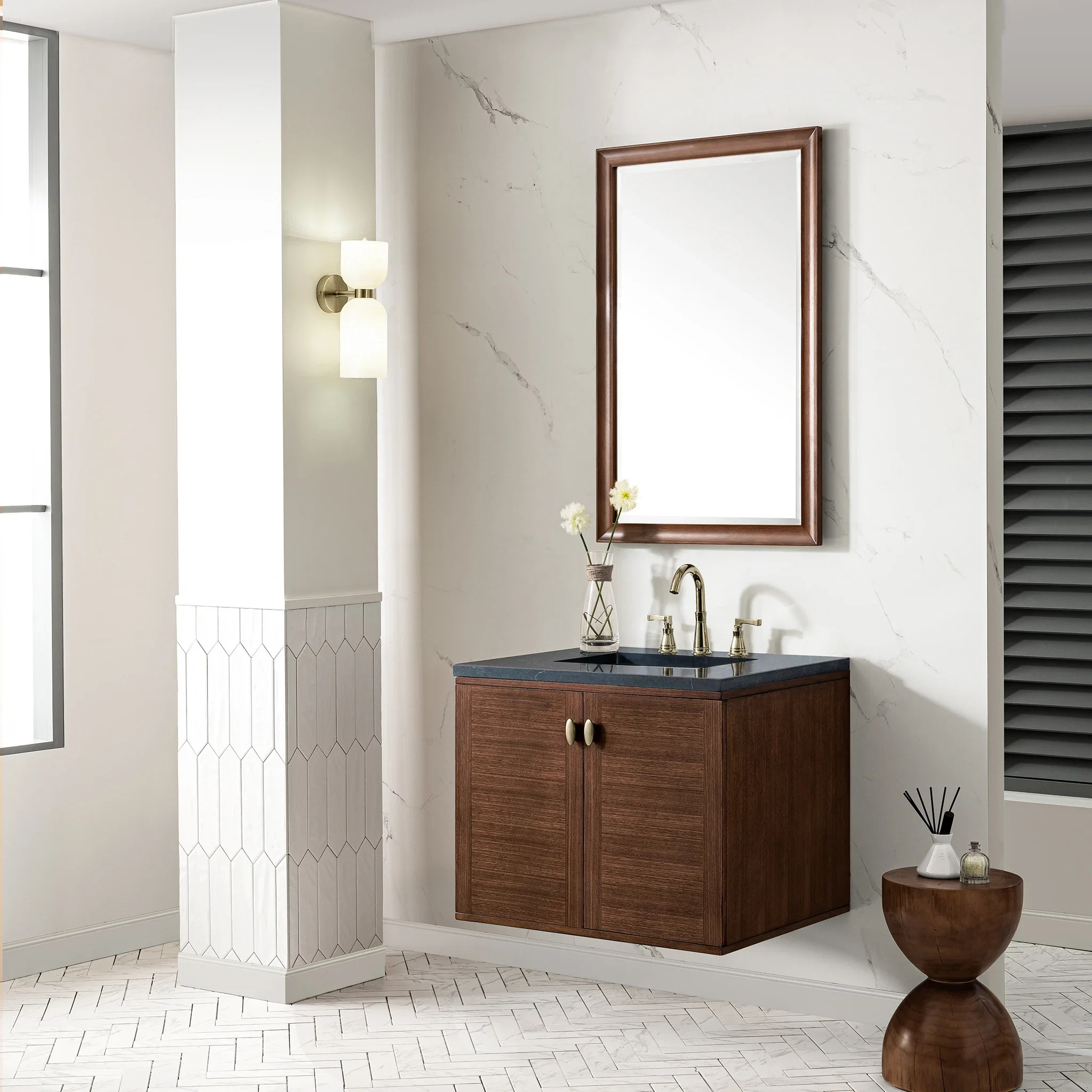 Amberly 30" Single Vanity, Mid-Century Walnut w/ 3 CM Charcoal Soapstone Top