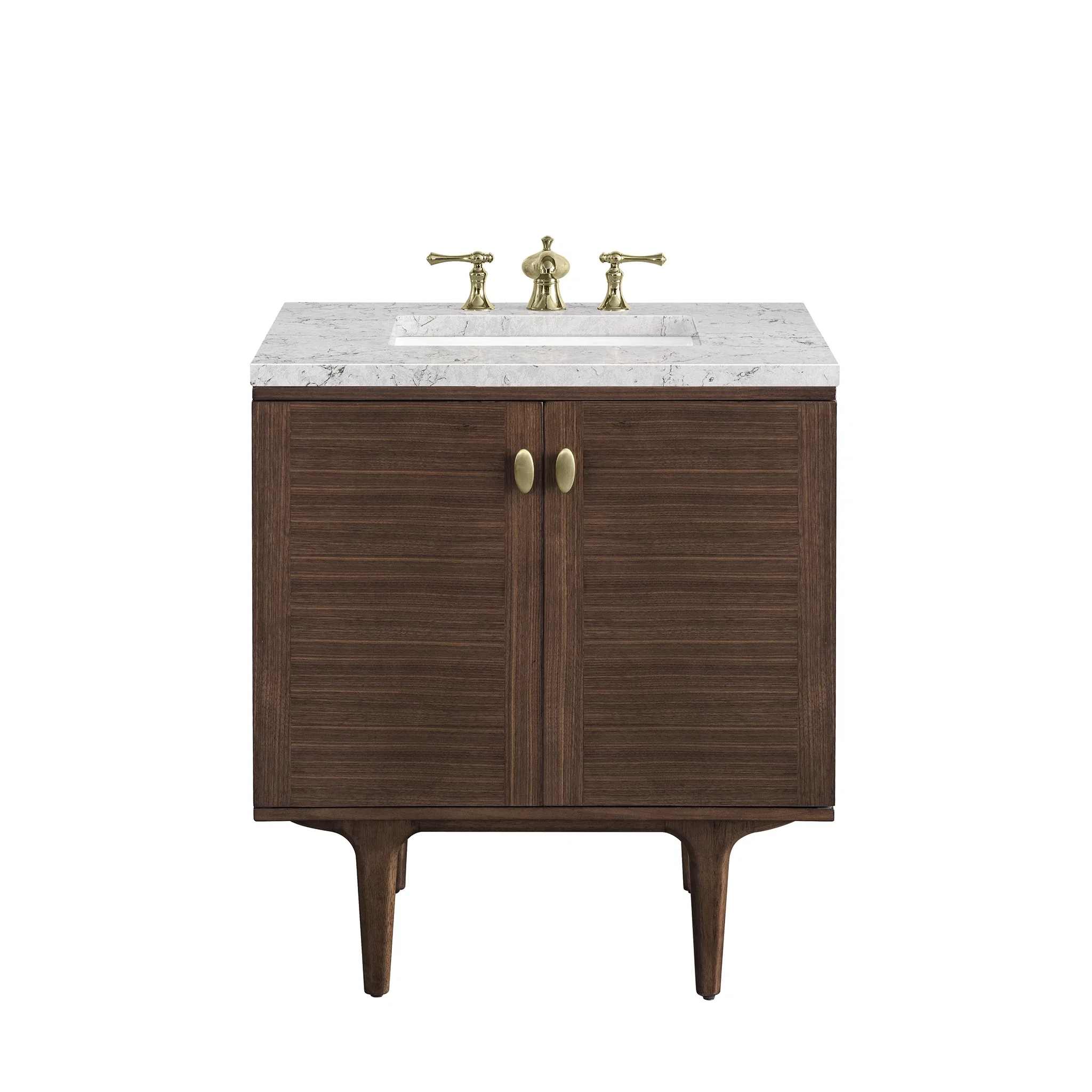 Amberly 30" Single Vanity, Mid-Century Walnut w/ 3 CM Eternal Jasmine Pearl Top