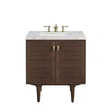 Amberly 30" Single Vanity, Mid-Century Walnut w/ 3 CM Eternal Jasmine Pearl Top