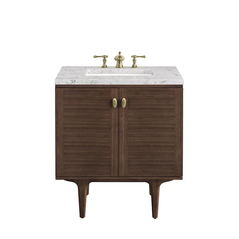 Amberly 30" Single Vanity, Mid-Century Walnut w/ 3 CM Eternal Jasmine Pearl Top