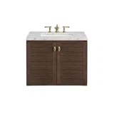 Amberly 30" Single Vanity, Mid-Century Walnut w/ 3 CM Eternal Jasmine Pearl Top