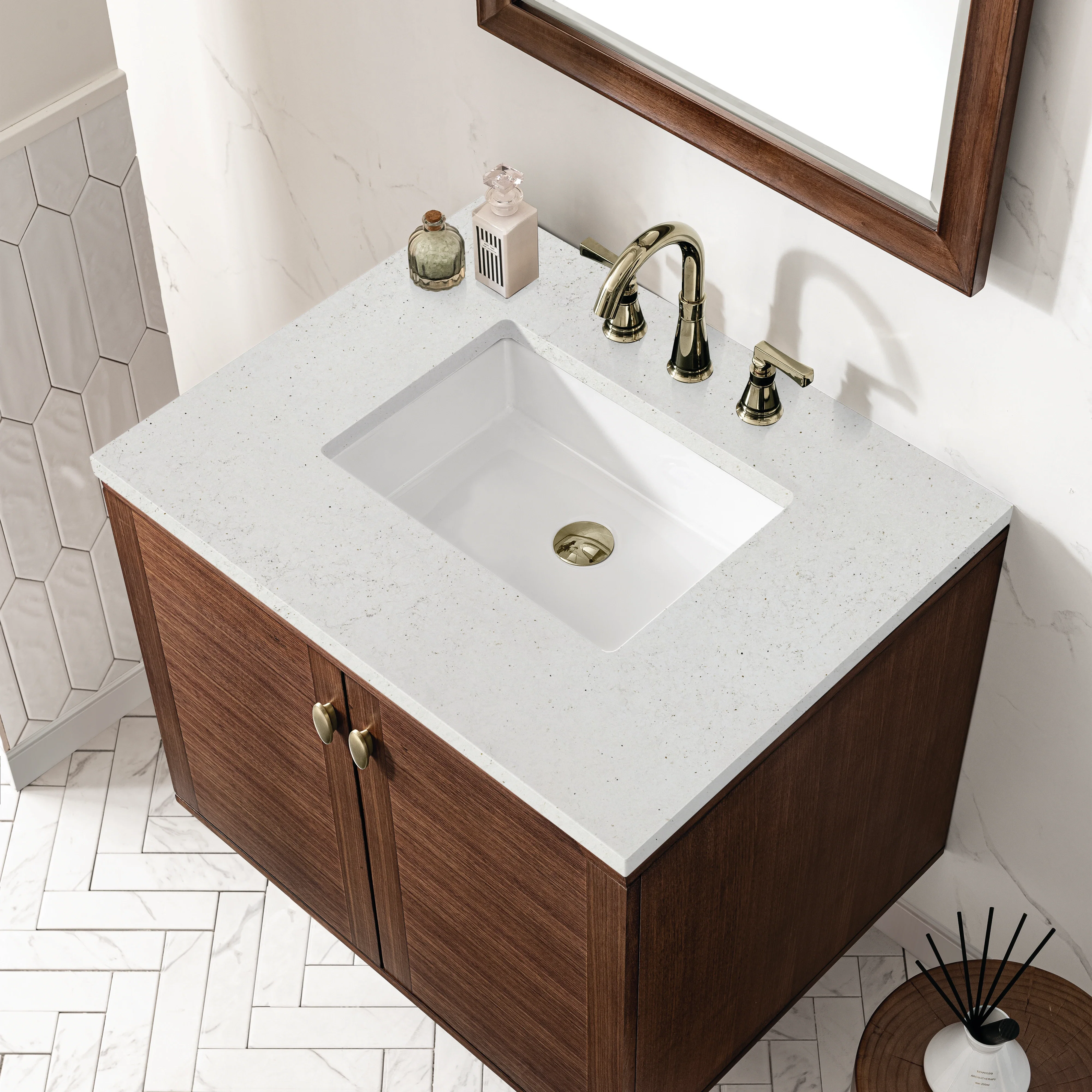 Amberly 30" Single Vanity, Mid-Century Walnut w/ 3 CM Lime Delight Top