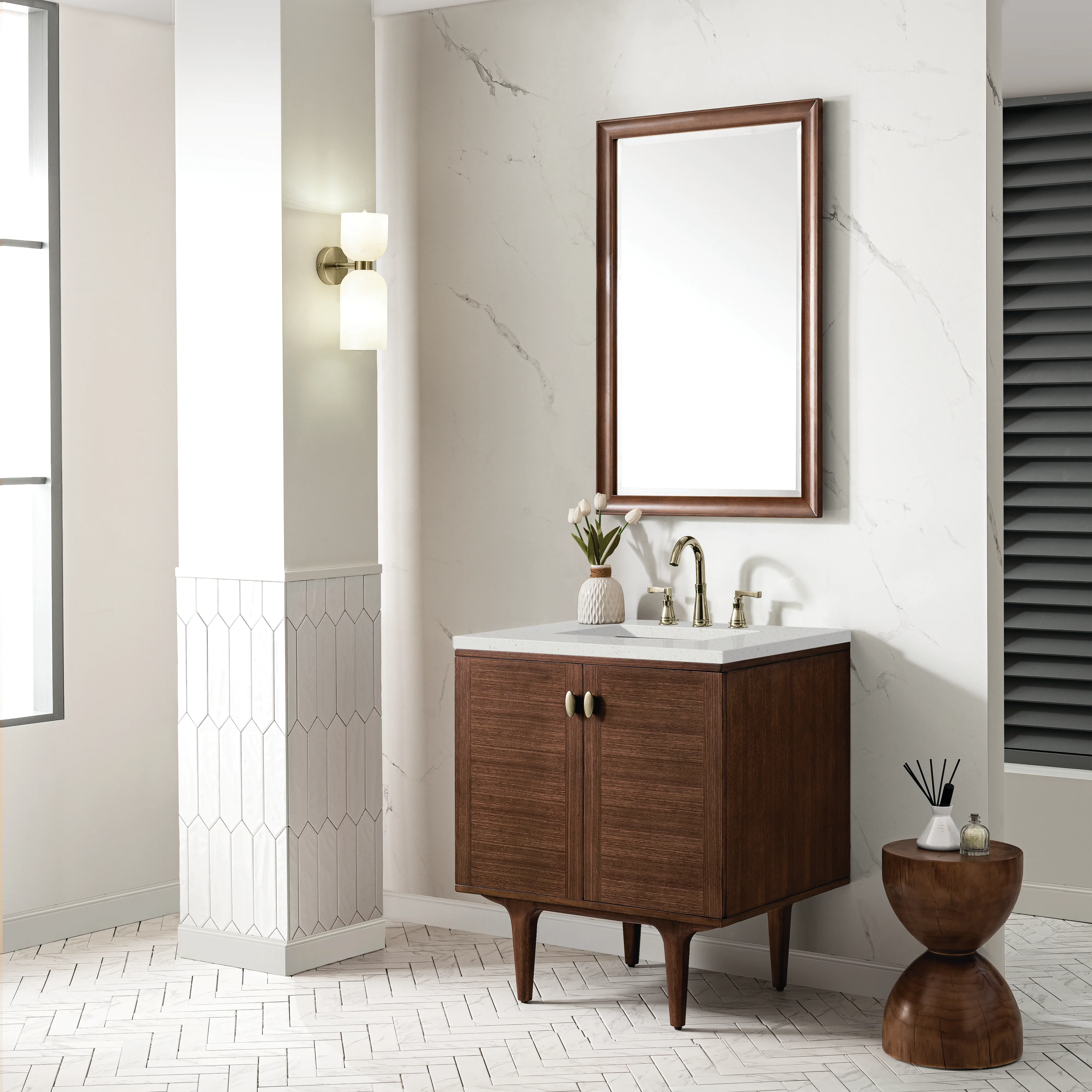 Amberly 30" Single Vanity, Mid-Century Walnut w/ 3 CM Lime Delight Top