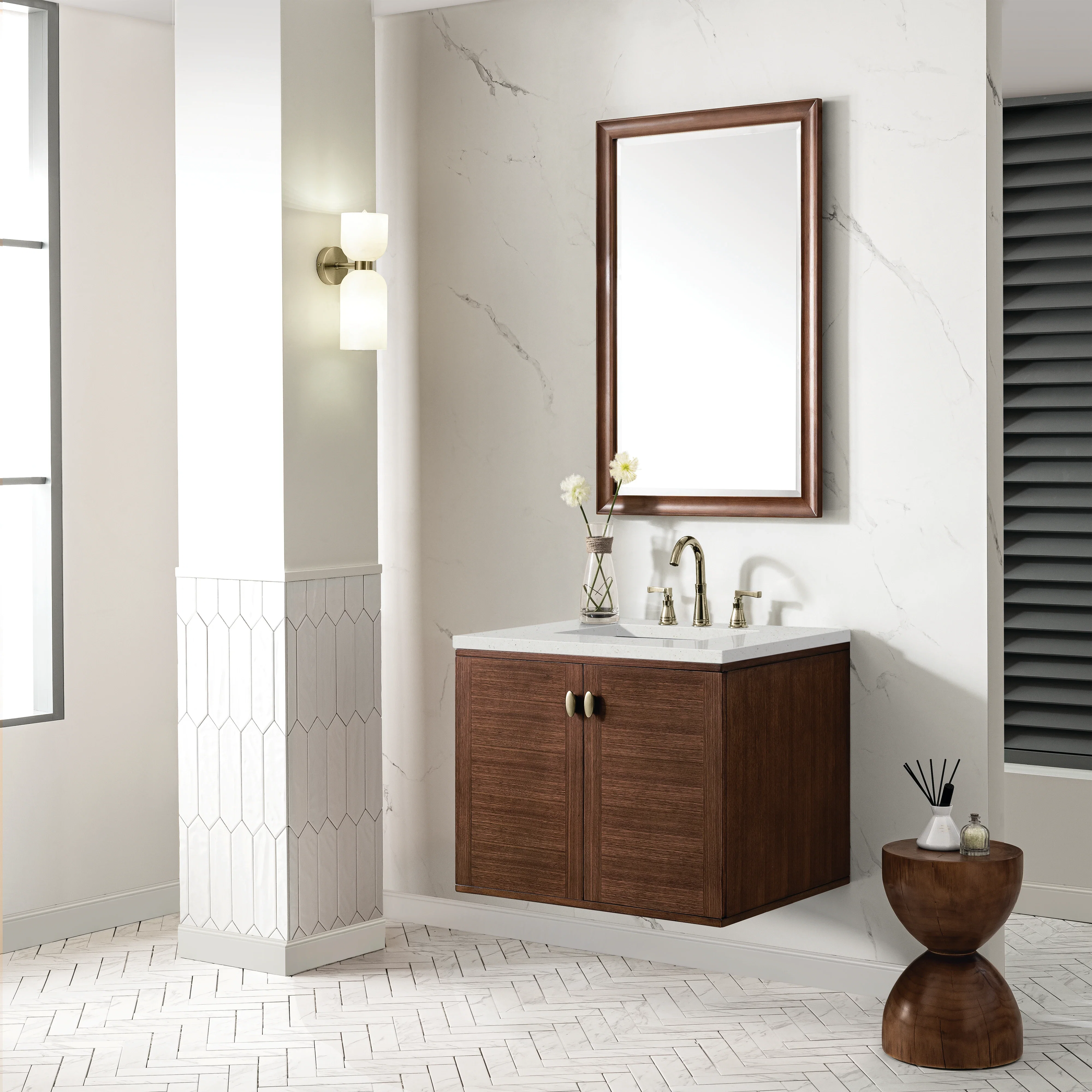Amberly 30" Single Vanity, Mid-Century Walnut w/ 3 CM Lime Delight Top