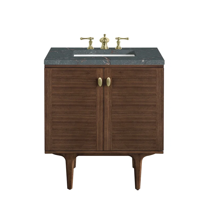 Amberly 30" Single Vanity, Mid-Century Walnut w/ 3 CM Parisien Bleu Top