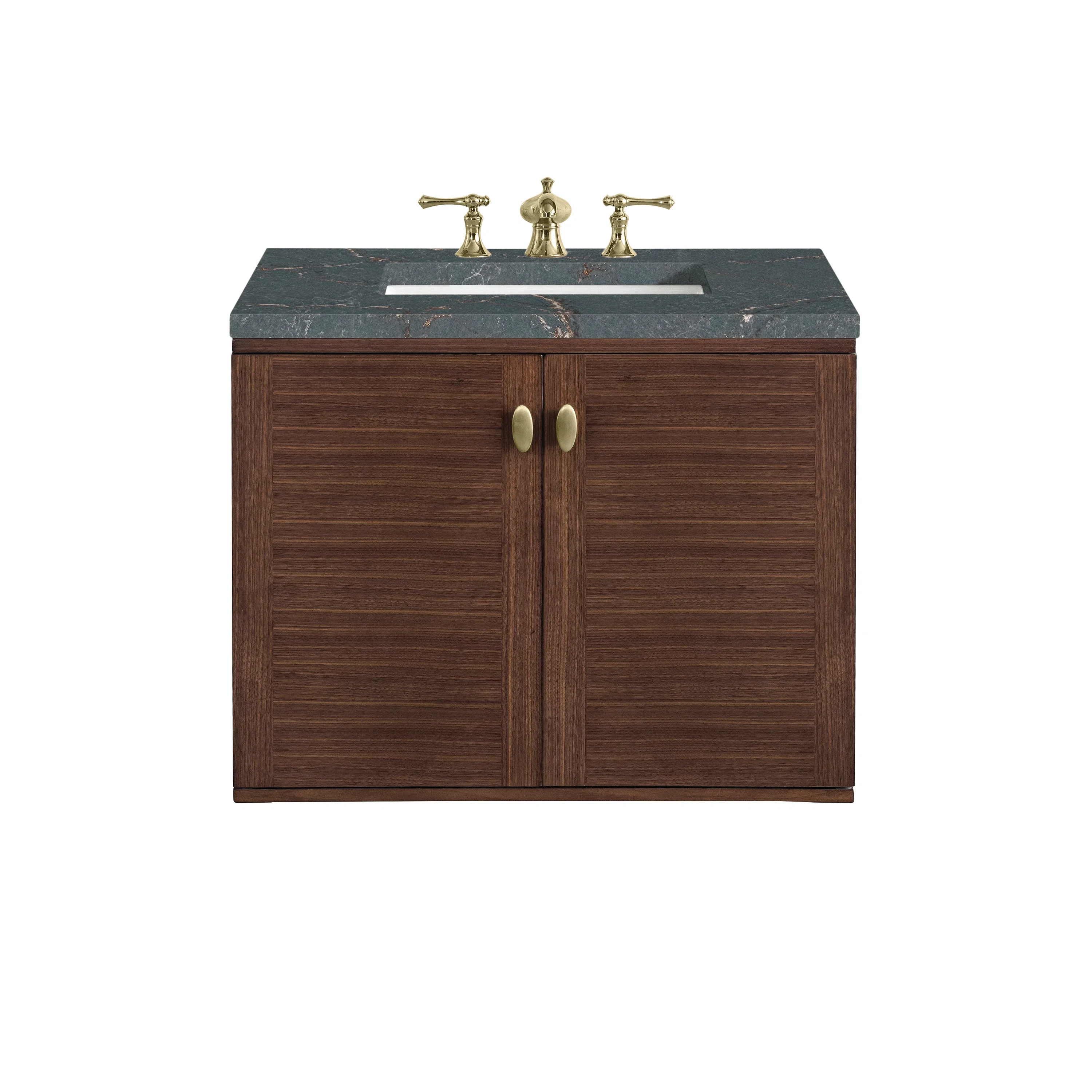 Amberly 30" Single Vanity, Mid-Century Walnut w/ 3 CM Parisien Bleu Top