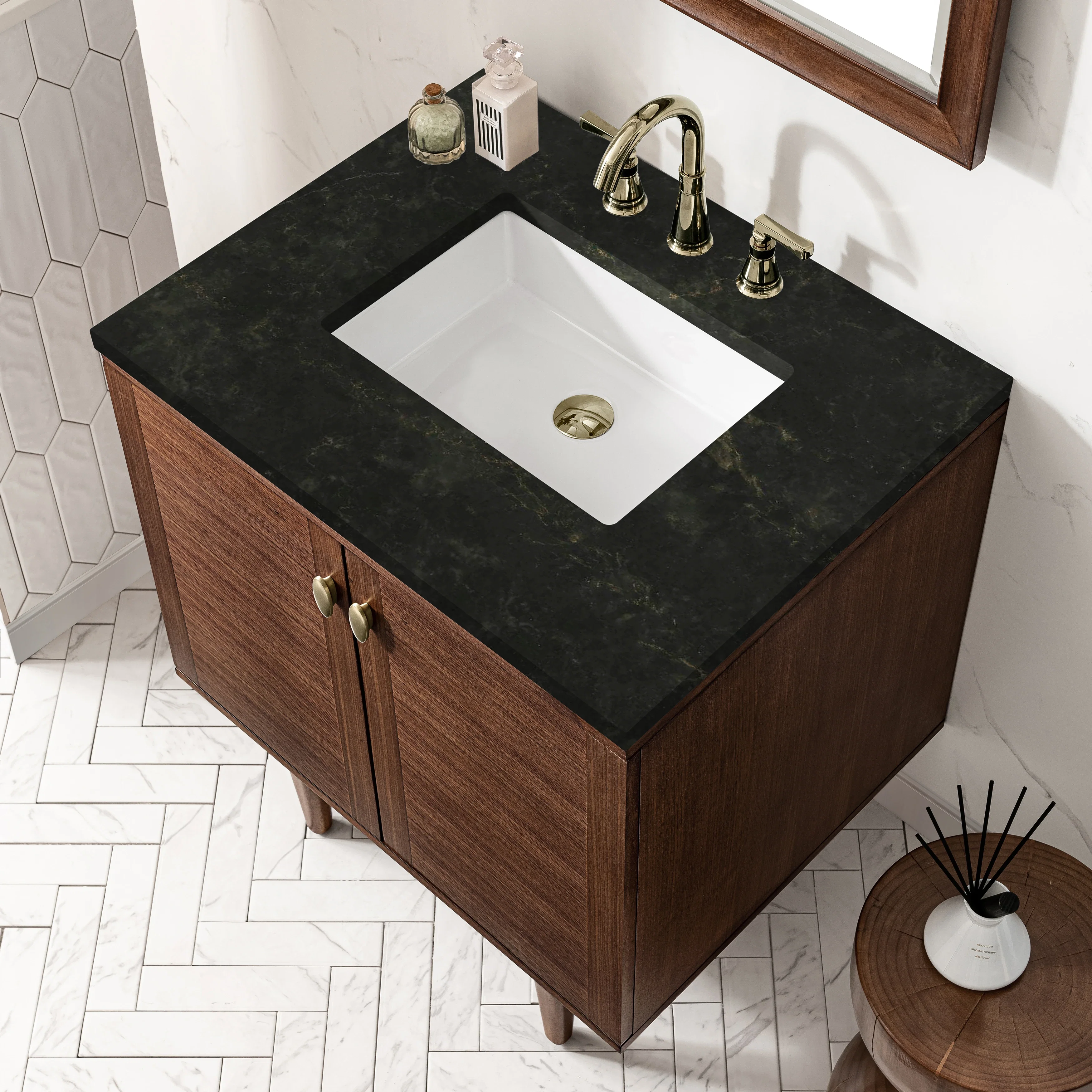 Amberly 30" Single Vanity, Mid-Century Walnut, w/ 3 CM Phantome Eclos Top