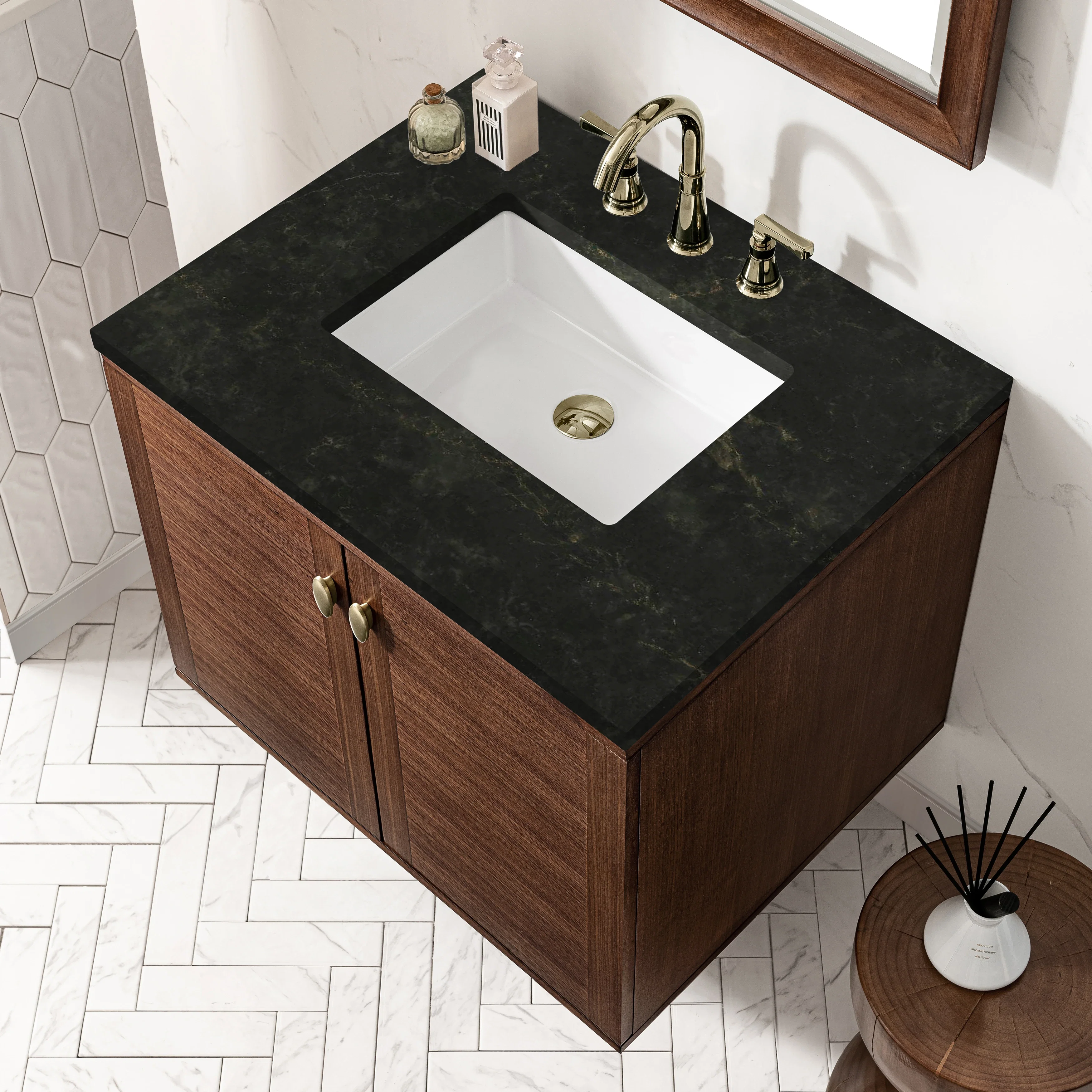 Amberly 30" Single Vanity, Mid-Century Walnut, w/ 3 CM Phantome Eclos Top