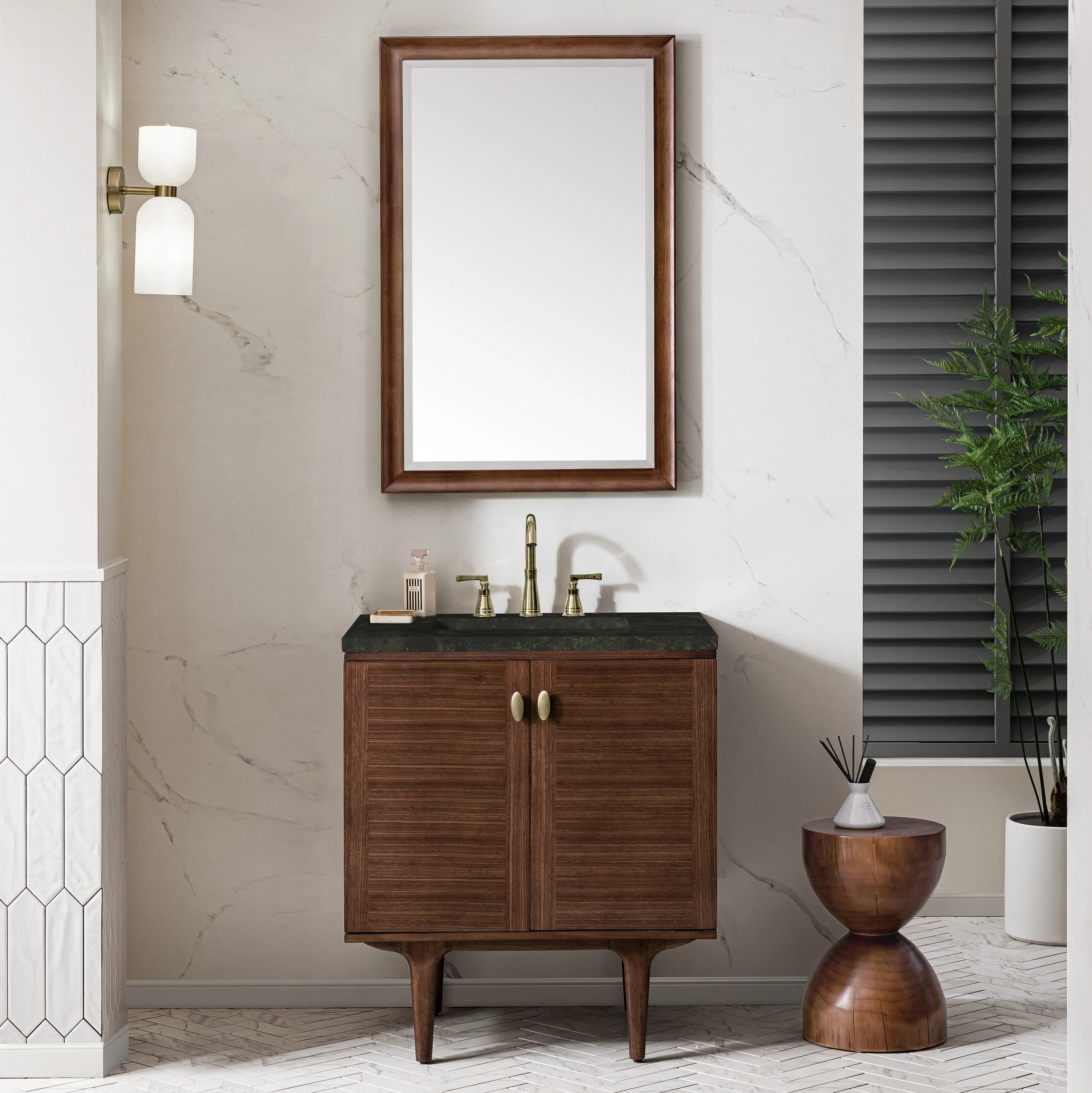 Amberly 30" Single Vanity, Mid-Century Walnut, w/ 3 CM Phantome Eclos Top