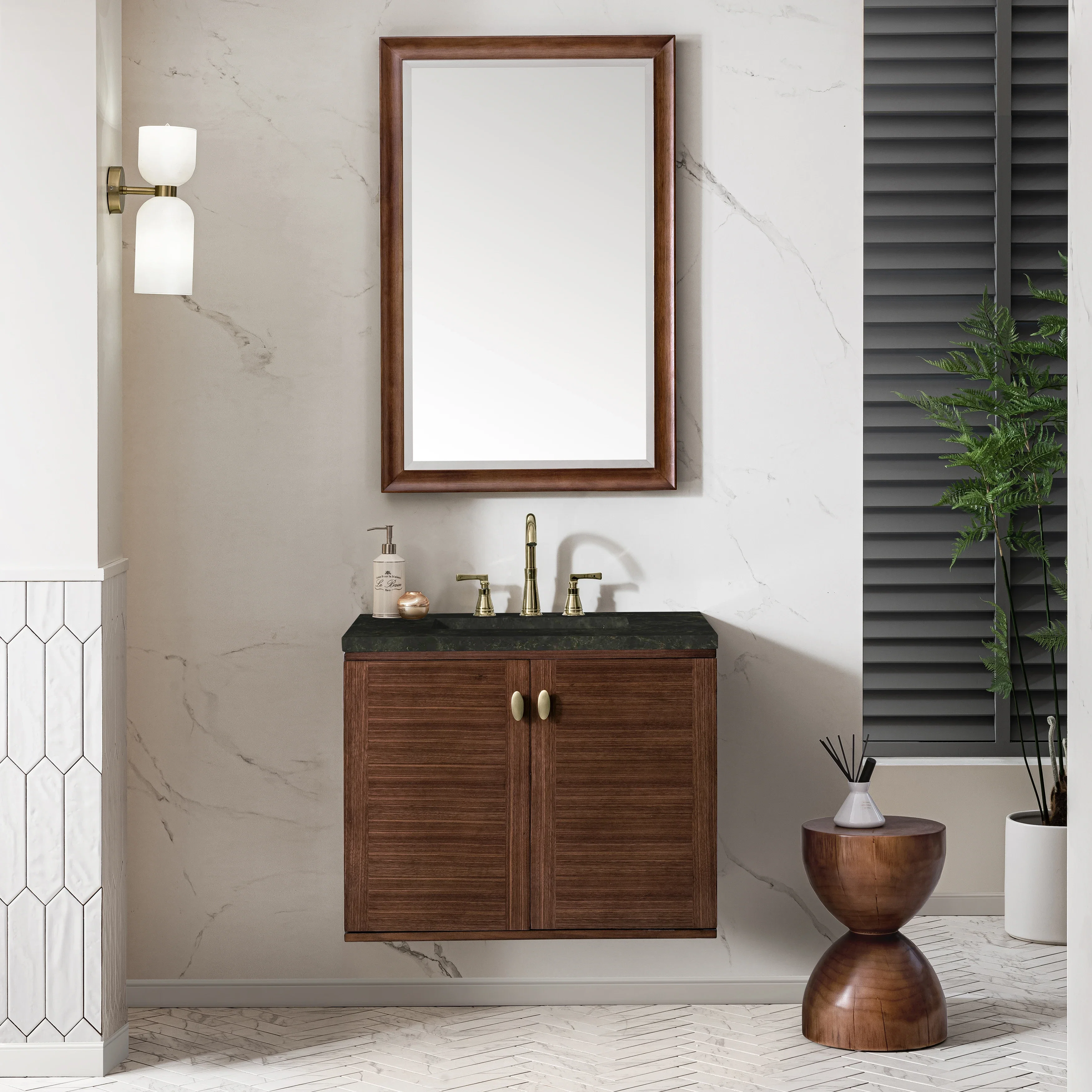 Amberly 30" Single Vanity, Mid-Century Walnut, w/ 3 CM Phantome Eclos Top