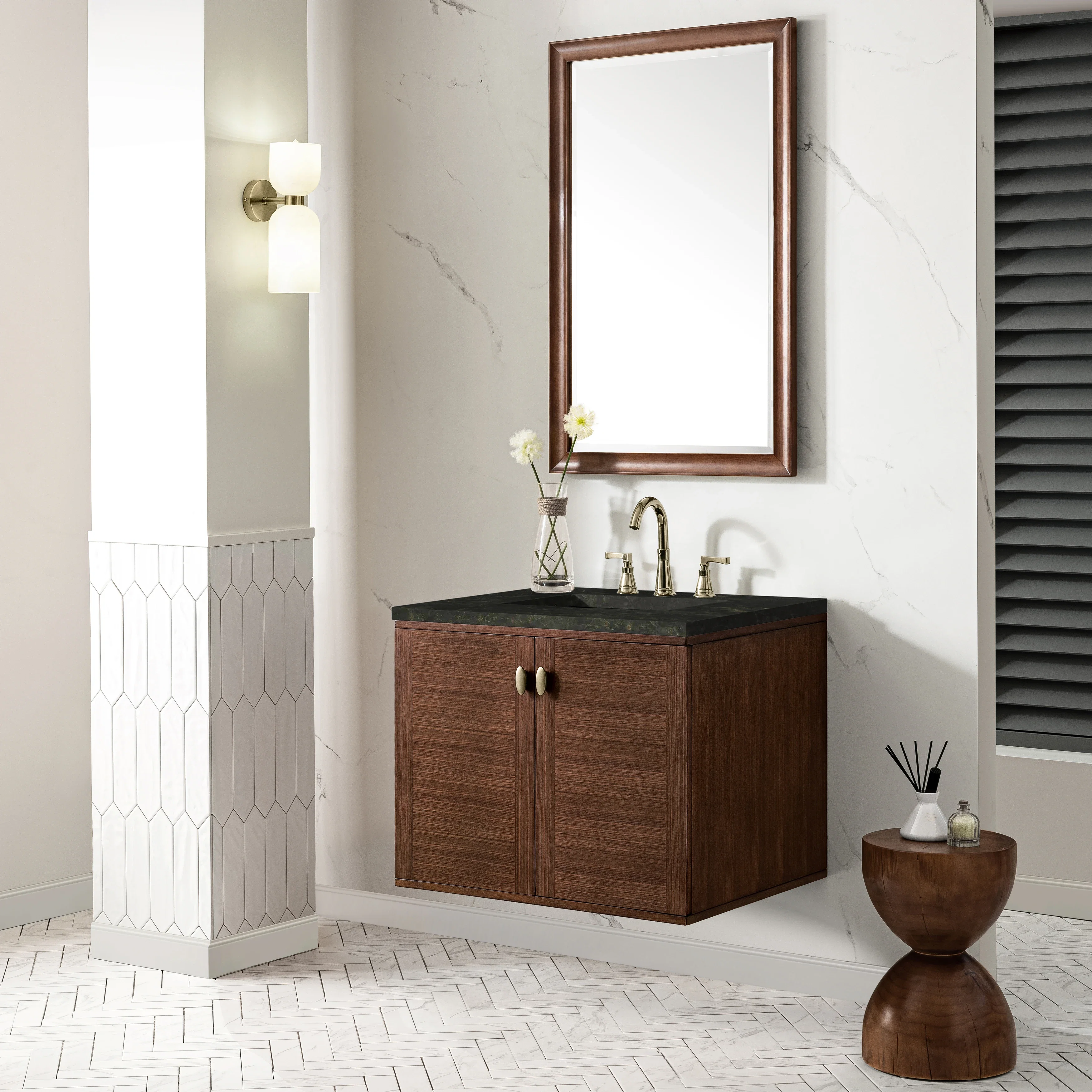 Amberly 30" Single Vanity, Mid-Century Walnut, w/ 3 CM Phantome Eclos Top