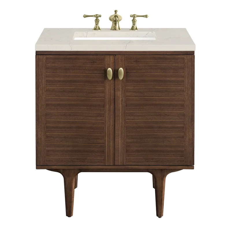Amberly 30" Single Vanity, Mid-Century Walnut, w/ 3 CM Siberian Silestone Top