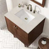 Amberly 30" Single Vanity, Mid-Century Walnut, w/ 3 CM Siberian Silestone Top