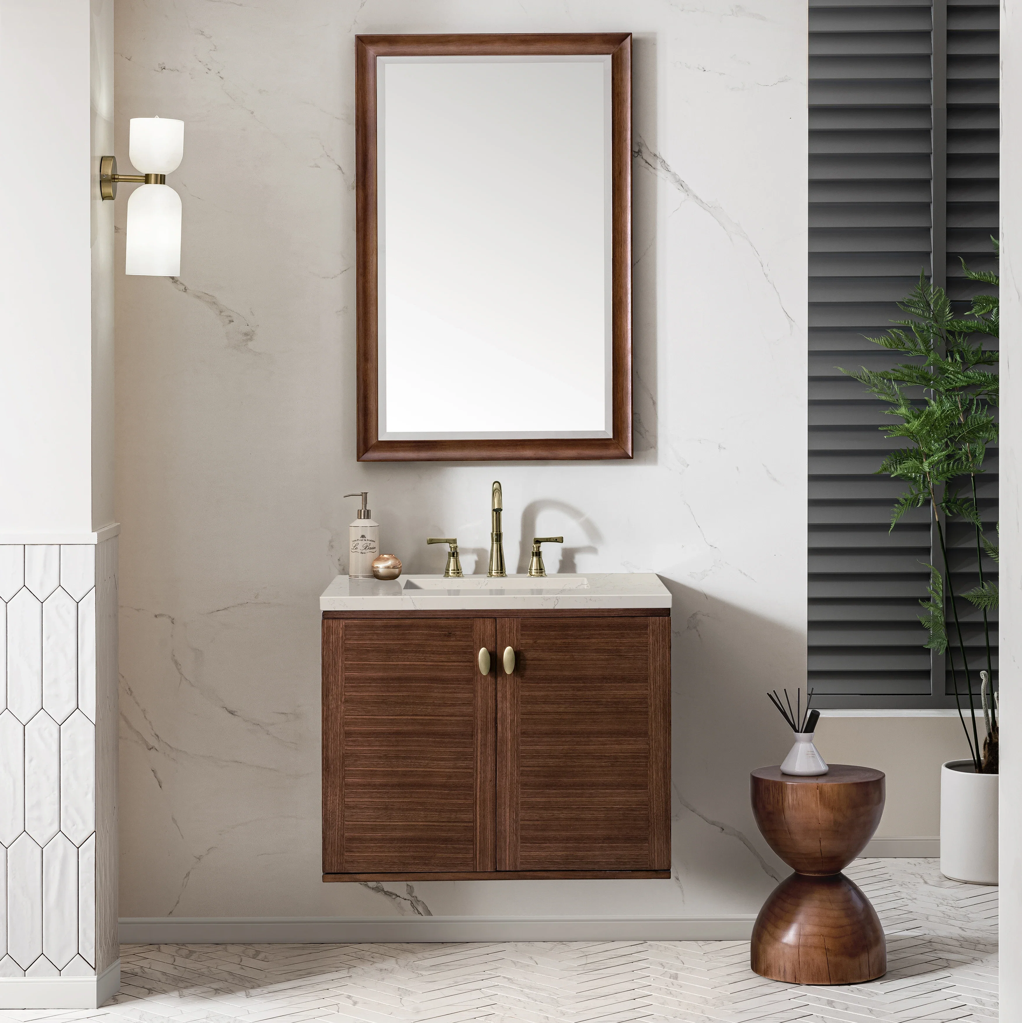 Amberly 30" Single Vanity, Mid-Century Walnut, w/ 3 CM Siberian Silestone Top