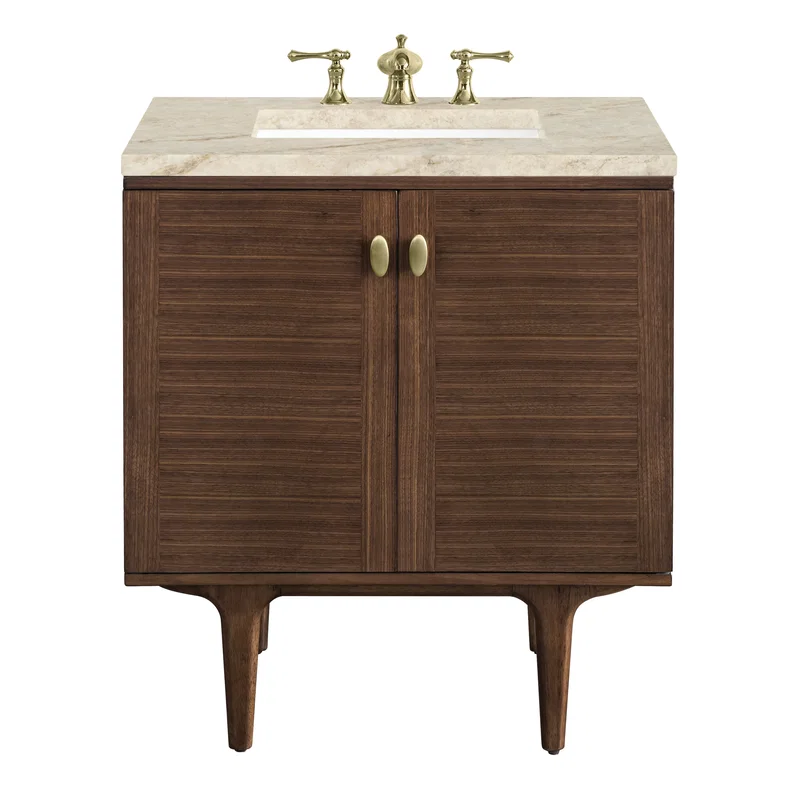 Amberly 30" Single Vanity, Mid-Century Walnut, w/ 3 CM Tajnar Eclos Top