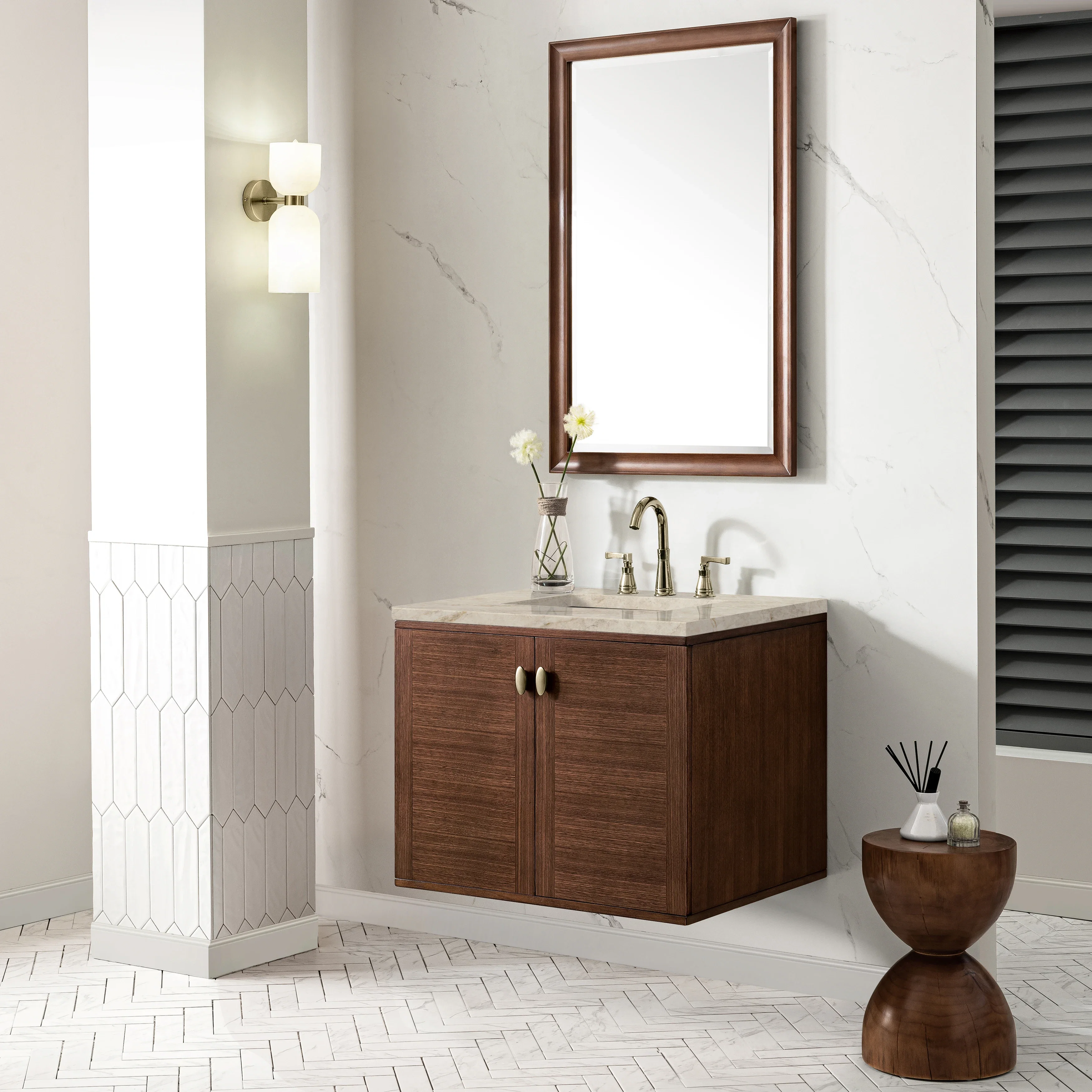 Amberly 30" Single Vanity, Mid-Century Walnut, w/ 3 CM Tajnar Eclos Top