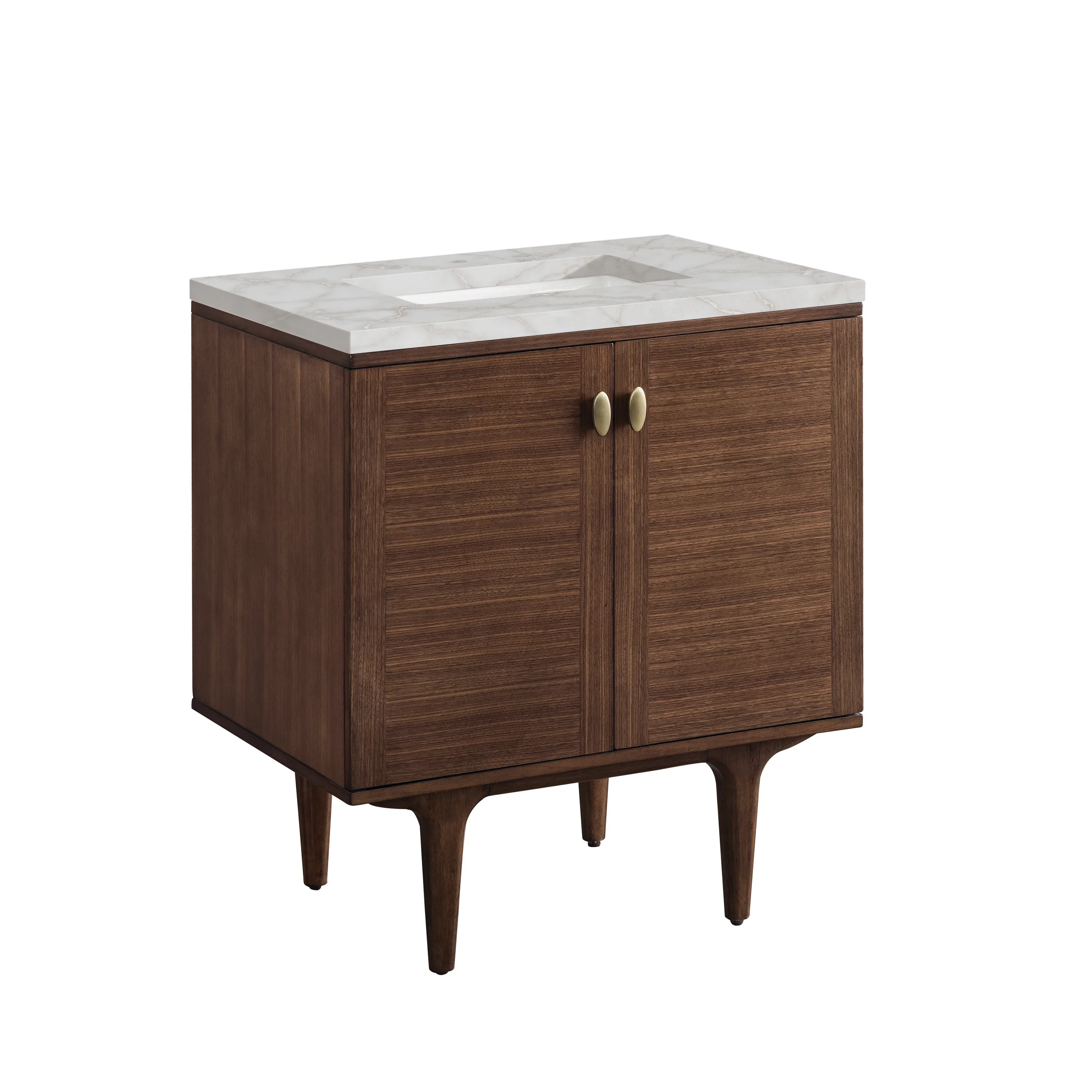 Amberly 30" Single Vanity, Mid-Century Walnut w/ 3 CM Victorian Silver Top