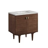 Amberly 30" Single Vanity, Mid-Century Walnut w/ 3 CM Victorian Silver Top
