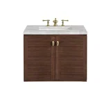Amberly 30" Single Vanity, Mid-Century Walnut w/ 3 CM Victorian Silver Top
