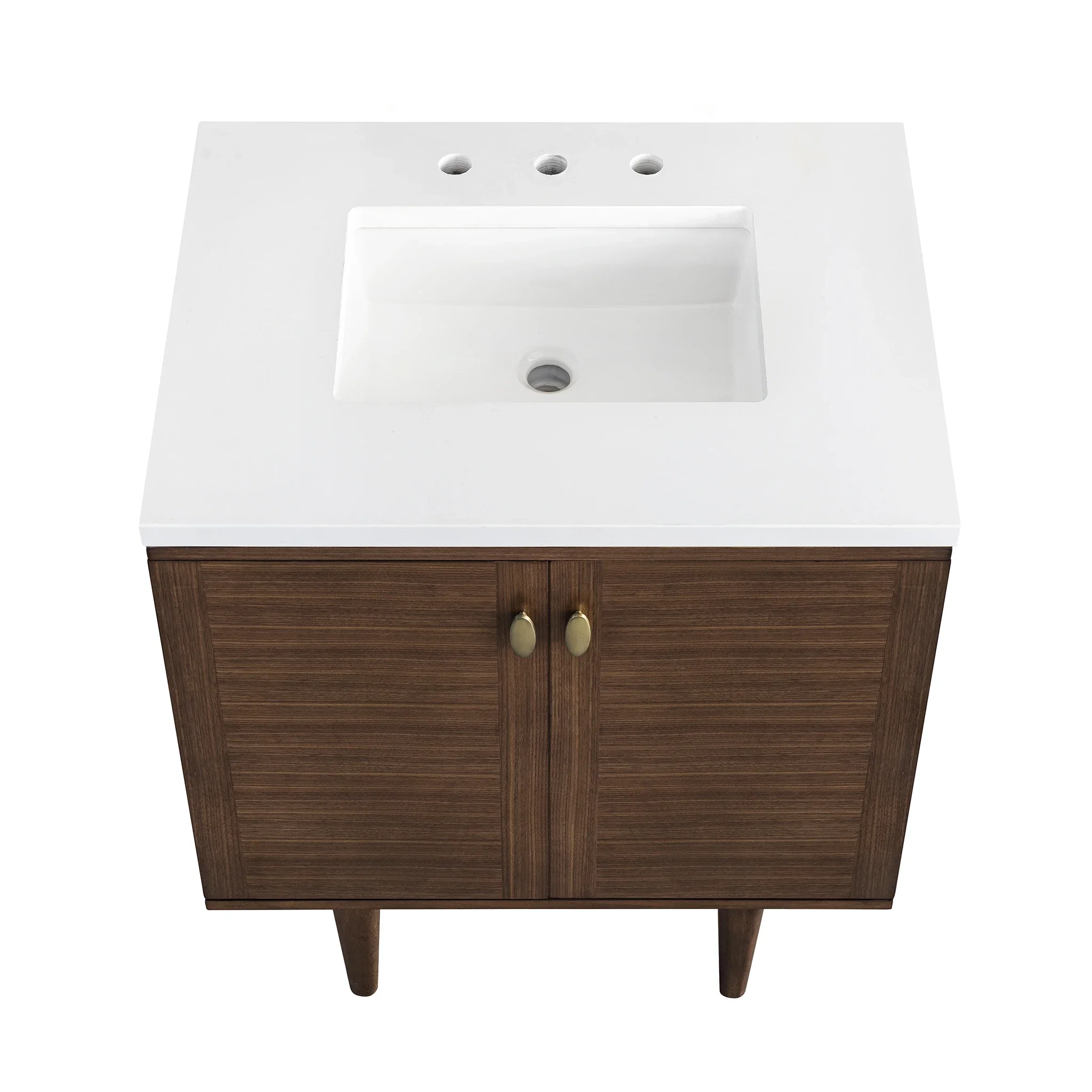 Amberly 30" Single Vanity, Mid-Century Walnut w/ 3 CM White Zeus Top
