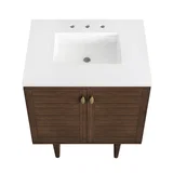 Amberly 30" Single Vanity, Mid-Century Walnut w/ 3 CM White Zeus Top