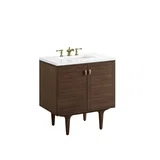 Amberly 30" Single Vanity, Mid-Century Walnut w/ 3 CM White Zeus Top