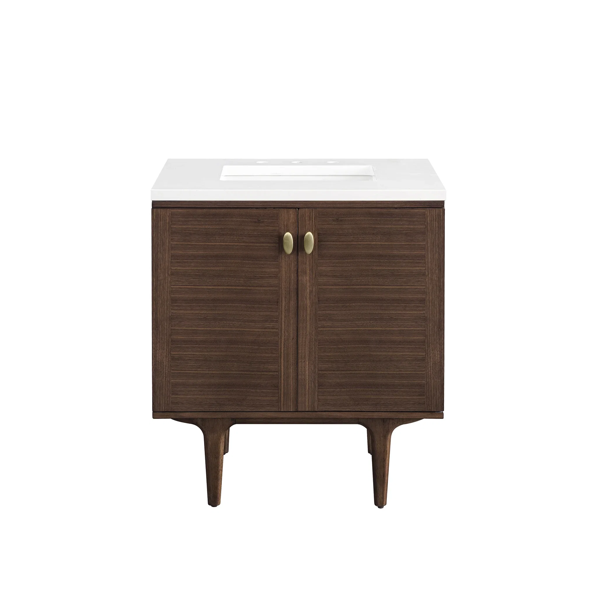Amberly 30" Single Vanity, Mid-Century Walnut w/ 3 CM White Zeus Top